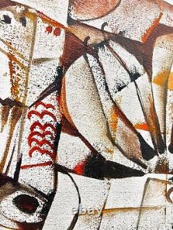 Mid-Century Cubist Vintage Signed MOYELLO Art Abstract Totem Exotica Tiki Birds