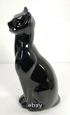 Mid Century MCM Vintage Art Deco Black Cat Sitting Ceramic 16 Smooth Glossy