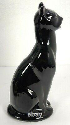 Mid Century MCM Vintage Art Deco Black Cat Sitting Ceramic 16 Smooth Glossy