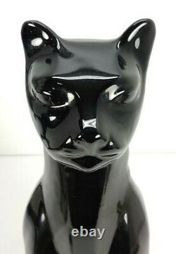 Mid Century MCM Vintage Art Deco Black Cat Sitting Ceramic 16 Smooth Glossy