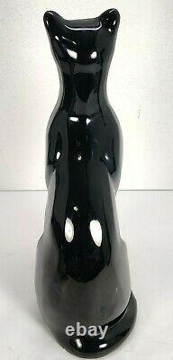 Mid Century MCM Vintage Art Deco Black Cat Sitting Ceramic 16 Smooth Glossy