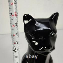 Mid Century MCM Vintage Art Deco Black Cat Sitting Ceramic 16 Smooth Glossy