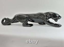 Mid Century Modern Art Pottery Ceramic Black Panther Cat Statue Sculpture