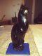 Mid-century Royal Haeger Jet Black 20-1/2 Tall Ceramic Winking Art Deco Cat