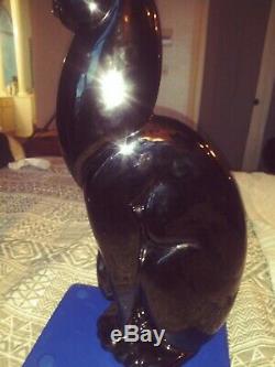 Mid-Century Royal Haeger Jet Black 20-1/2 Tall Ceramic Winking Art Deco Cat