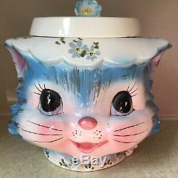 Miss Priss BLUE CAT Cookie Jar LEFTON Japan 1502 Ceramic 7 1/4 Tall VINTAGE