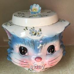 Miss Priss BLUE CAT Cookie Jar LEFTON Japan 1502 Ceramic 7 1/4 Tall VINTAGE
