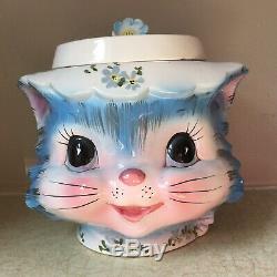 Miss Priss BLUE CAT Cookie Jar LEFTON Japan 1502 Ceramic 7 1/4 Tall VINTAGE