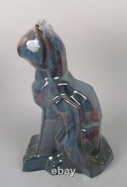 Modernist Art Deco Shearwater Pottery Cubist Cat Walter Anderson Blue Southern