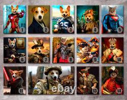 Movie Star Digital Portrait Pet Art Funny Dog Cat Wall Art Regal Pet Loss