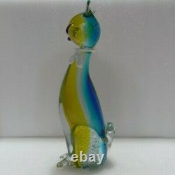 Murano Style Glass Art Sinister Cat Figure Amber Aqua 12 Tall