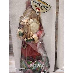 NEW Enesco Foundations Santa With Cat Figurine Christmas Spirit Hearts