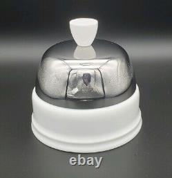 NEW Guy Degrenne White Salam Sugar Bowl & Steel Dome Porcelain Chic Retro