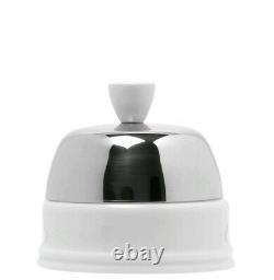 NEW Guy Degrenne White Salam Sugar Bowl & Steel Dome Porcelain Chic Retro