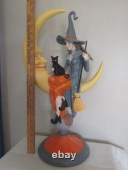 NEW InspirationWitch Sitting on a Moon holding a Black Cat & Broom