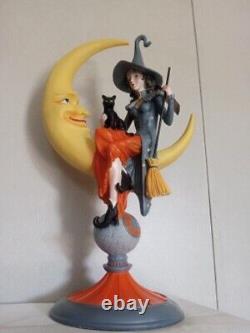 NEW InspirationWitch Sitting on a Moon holding a Black Cat & Broom