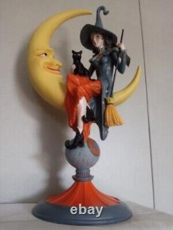 NEW InspirationWitch Sitting on a Moon holding a Black Cat & Broom