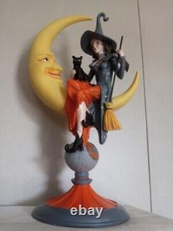 NEW InspirationWitch Sitting on a Moon holding a Black Cat & Broom