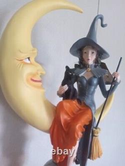 NEW InspirationWitch Sitting on a Moon holding a Black Cat & Broom