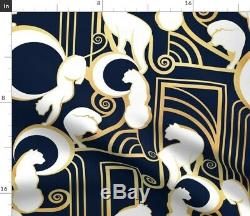 Navy Blue Gold Cats Ornamental Geometrics 50 Wide Curtain Panel by Roostery