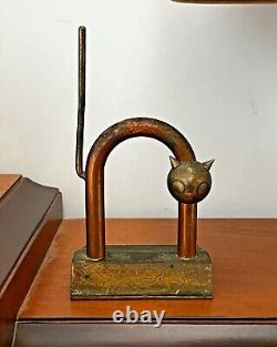 Nessen Chase Art Deco Copper Brass Cat Doorstop Machine Age Sculpture Bookend