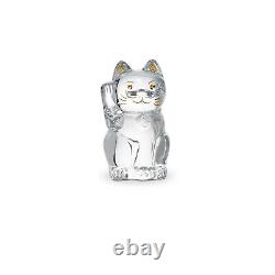 New Baccarat Crystal Maneki Neko Cat Figurine Clear #2607786 Brand Nib Save$ F/s