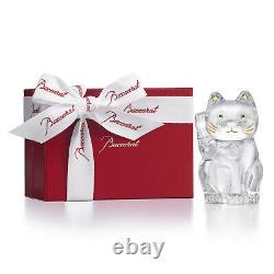 New Baccarat Crystal Maneki Neko Cat Figurine Clear #2607786 Brand Nib Save$ F/s