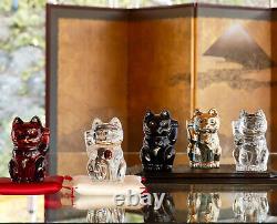 New Baccarat Crystal Maneki Neko Cat Figurine Clear #2607786 Brand Nib Save$ F/s