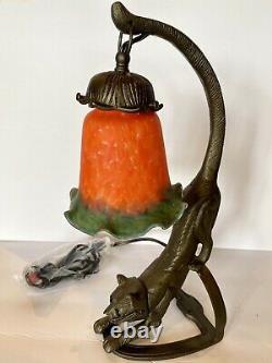 New Crouching Cat Arched Antique Finish Lamp. New in box
