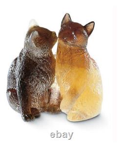 New Daum Crystal Amber Kittens Figurine #05026 Brand Nib Adorable Save$$ F/sh