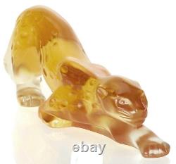 New Lalique Crystal Zeila Panther Cat Sculpture Amber Small #10492800 Brand Nib