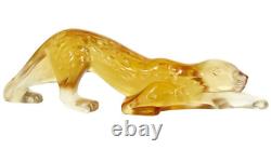 New Lalique Crystal Zeila Panther Cat Sculpture Amber Small #10492800 Brand Nib