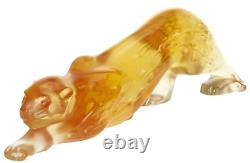 New Lalique Crystal Zeila Panther Cat Sculpture Amber Small #10492800 Brand Nib