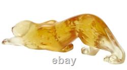 New Lalique Crystal Zeila Panther Cat Sculpture Amber Small #10492800 Brand Nib