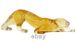 New Lalique Crystal Zeila Panther Cat Sculpture Amber Small #10492800 Brand Nib