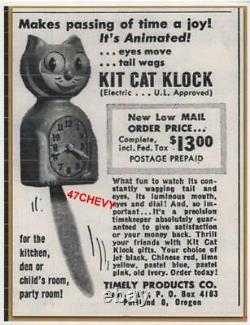 ORIGINAL ANTIQUE 1950s PINK VINTAGE ELECTRIC ALLIED KIT CAT KLOCK-KAT CLOCK-D3
