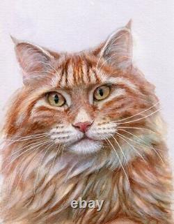 ORIGINAL miniature 5.5x7 Ginger cat 22-0218 expressive art by s-lana