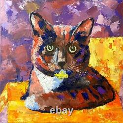 Oil painting original cat portrait 12x12 Paintings on canvas Gallery wall art