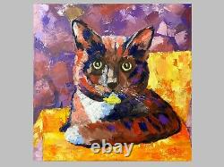Oil painting original cat portrait 12x12 Paintings on canvas Gallery wall art