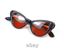 One-Of-Kind Cat Eye Sunglasses 1950s France Genuine Unusual BLACK & ORANGE Mint