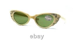 One-Of-Kind Cat Eye Sunglasses 1950s France Genuine Unusual WHITE & GREEN Mint