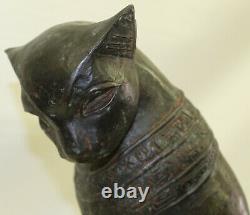 Original Art Deco Egyptian Cat Bronze Sculpture Marble Base Statue Large