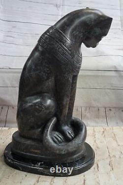 Original Art Deco Egyptian Cat Bronze Sculpture Marble Base Statue Large Deal
