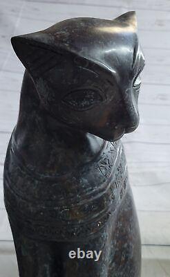 Original Art Deco Egyptian Cat Bronze Sculpture Marble Base Statue Large Deal
