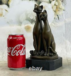 Original Old Cat Bronze Signed Figurine On Base Cats Art Deco Two Cat Artwork Nr
