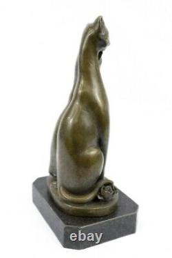 Original Old Cat Bronze Signed Figurine On Base Cats Art Deco Two Cat Sculpture