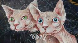 Original art animal cat cats painting figurative decorative realism home decor