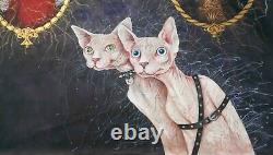 Original art animal cat cats painting figurative decorative realism home decor