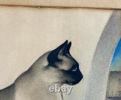 Otto Kolbe Art Deco Siamese Cat Mixed Media on Paper Signed, Dated 1944 Painting