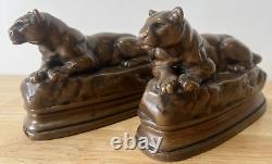 PANTHER Art Deco Bookends BARYE K&O Co Decorative Arts Figural Big Cat Book Ends